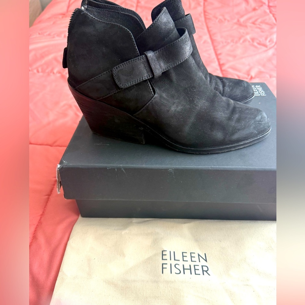 Eileen Fisher Nubuck Women's Black Suede Ankle Boots
